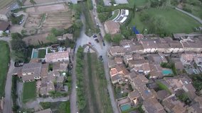 Aerial view in Monells, beautiful village in Costa Brava, Girona, Spain. 4k Drone Video