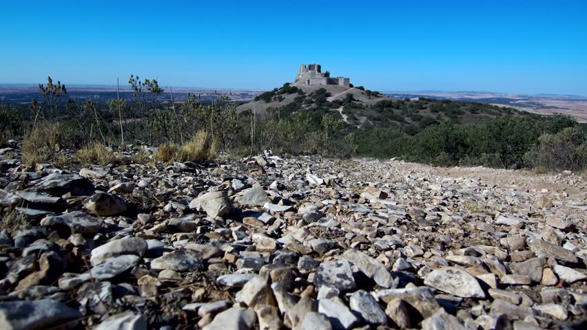 Aerial view in spanish Castle of Puebla de Almenara, Cuenca. Spain. 4k Drone Video