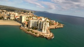 Oropesa de Mar from the air. Castellon, Spain. 4k Drone Video