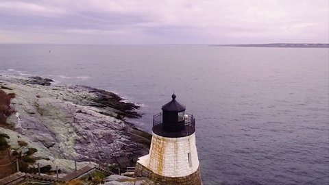 Aerial footage of Castle Hill Lighthouse in Newport Rhode Island