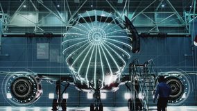 Concept of: Visual Representation Of Futuristic Airplane Maintenance Process. Graphical Animation of Digitalization of Analytics Checking Optimal Functioning of the Plane Conducted by Engineer. - Powered by Shutterstock - Get 15% off with code: PIKWIZARD15