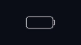 Battery charging icon on a black background. Neon colors. 4k video.