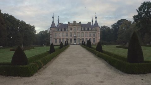 19th century castle, surrounded by a French -original back-, English garden -front- and 140 acres of forest.
Architectural style Rococo - Late Baroque.
Morning-evening in Autumn-Fall.