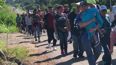 Chiapas, Mexico - November 1, 2018: Immigrant Caravan Celebrates Its Advance to the United States