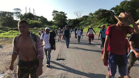 Chiapas, Mexico - November 1, 2018: Immigrants traveling through Mexico to US border