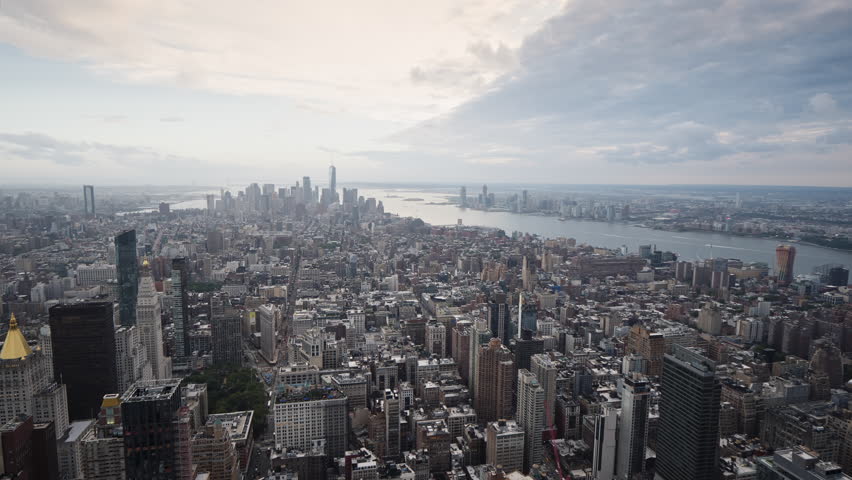 New York City Manhattan aerial panorama cityscape- the transition from Day to Night video. Aerial video timelapse Royalty-Free Stock Footage #1018836844