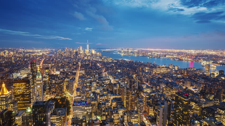 New York City Manhattan aerial panorama cityscape- the transition from Day to Night video. Aerial video timelapse Royalty-Free Stock Footage #1018836844