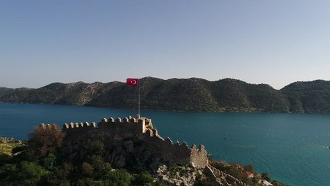 Turkish flag drone footage in Kekova, Turkey