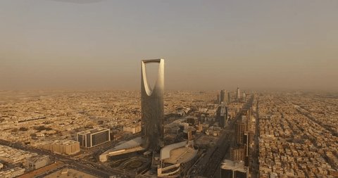 Riyadh ,saudi arabia /15-09-2018 kingdom tower dron sunrise.