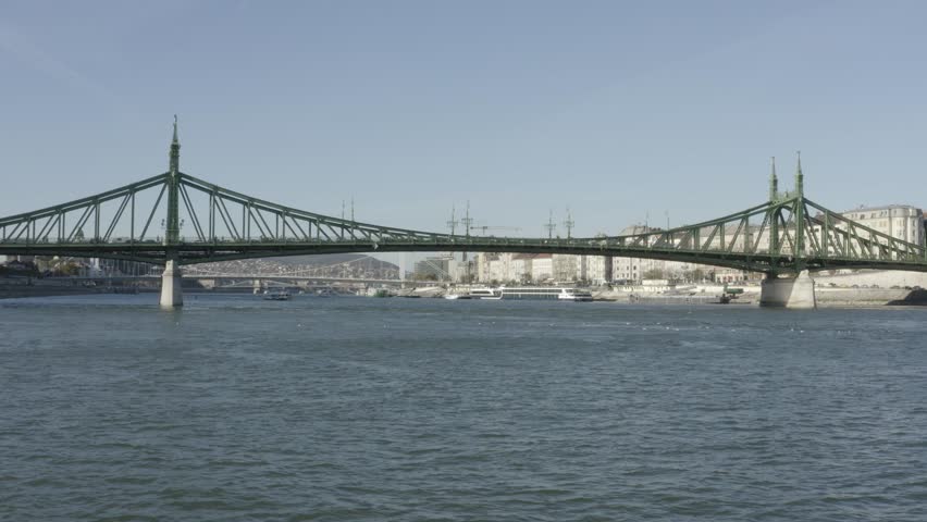 Panoramic aerial view of Budapest, Hungary. 
Liberty Bridge and Chain Bridge, Elisabeth Bridge, Castle Hill, Danube.
RAW 4K footage for creators (dlog, d log).