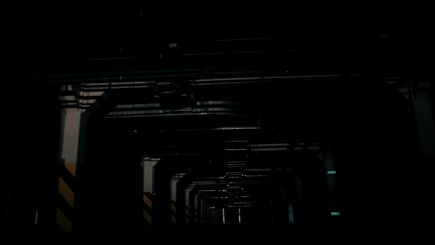 Fluorescent lights flicker and light up and illuminate a large underground parking  Royalty-Free Stock Footage #1018852747