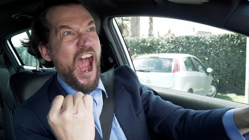 Succesful man driving car happy winner cool slow motion