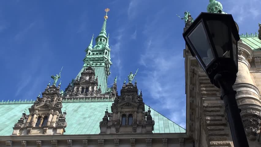 Real time: Town hall (inner courtyard) in Hamburg, Germany. The building was built i 19th century and is the seat of Hamburg goverment and the First Mayor
