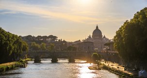 Vatican city as seen from Tiber river in day to night time lapse video.