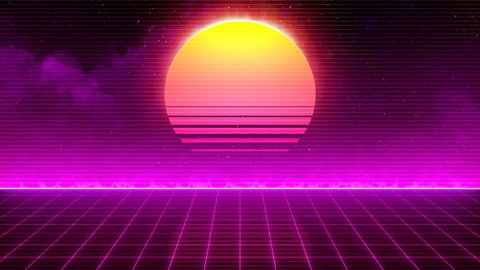 Retro-futuristic 80s synthwave sun grid background. Perfectly seamless looped opener animation.