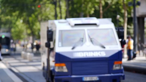 FRANCE - CIRCA JUNE 2017 - Brinks armored vehicle car truck, secure money currency transport, Marseille