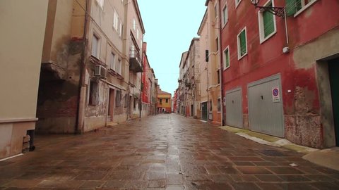 Empty calle of the historic city of Venice lagoon, Chioggia Stockvideó