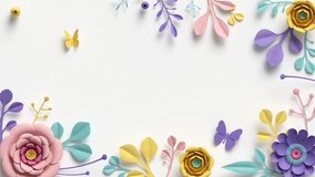 paper flowers growing, appearing, botanical background, pastel colors, decorative frame, blank space for text, paper craft, diy project, intro, isolated on white background - Powered by Shutterstock - Get 15% off with code: PIKWIZARD15