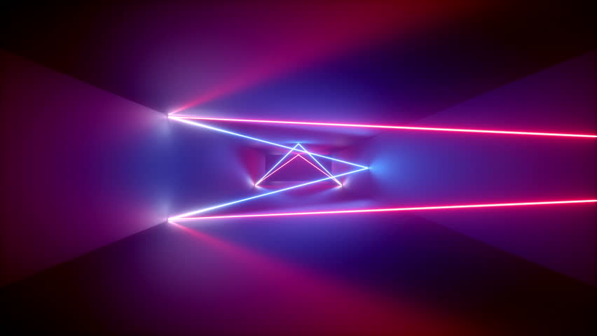 Abstract background, neon rays inside tunnel, seamless corridor, glowing lines, fluorescent ultraviolet light, blue red pink purple spectrum, looped animation, 3d render | Shutterstock HD Video #1018888837