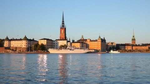 View to Gamla Stan and Riddarholmen in Stockholm city, Sweden from the lake Malar