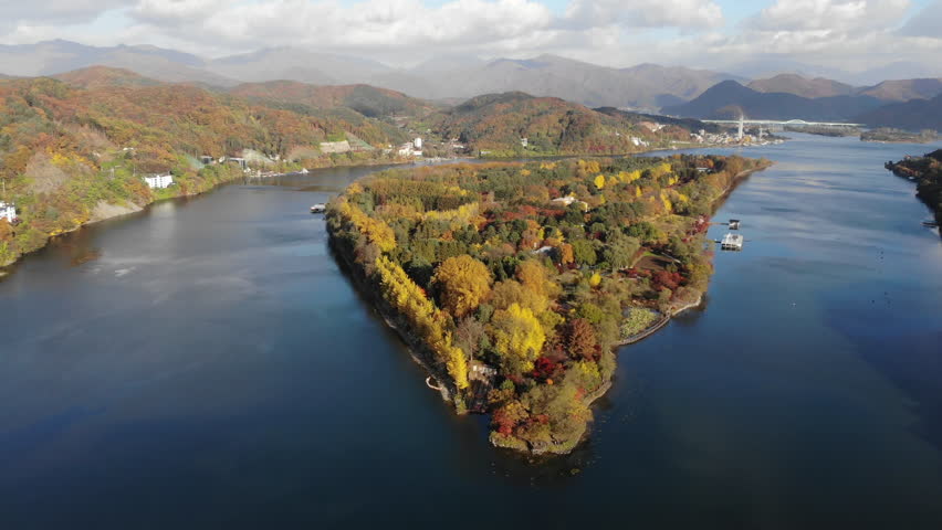 Aerial view of Nami island, Seoul, South Korea