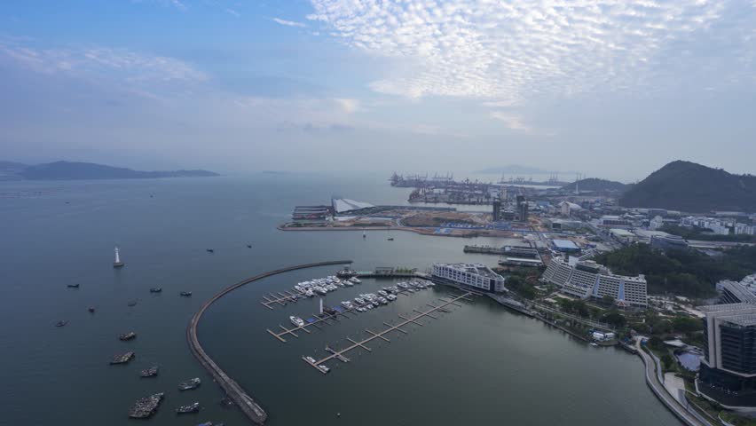 Time lapse of  Shenzhen Shekou Port,Aerial drone view.export and import business and logistics.