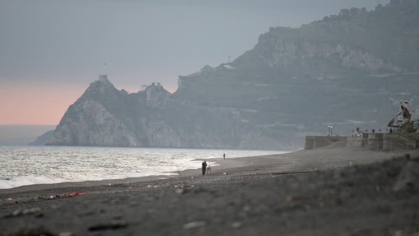 panorama of the beach with plastic and pollution produced by man in magnificent natural context