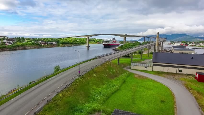 Cruise ferry ship. Bronnoysund, Beautiful Nature Norway.