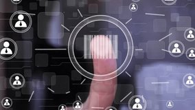 Businessman presses button barcode product network internet virtual interface. - Powered by Shutterstock - Get 15% off with code: PIKWIZARD15