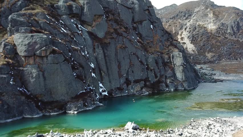 Aerial view of a Gokyo mountain lake in Himalaya, Nepal