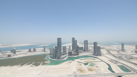 An aerial view of Reem & Mariah Island development in Abu Dhabi. These two new islands host a dynamic set of entities including Cleveland Hospital, Paris Sorbonne University, Abu Dhabi Global Market