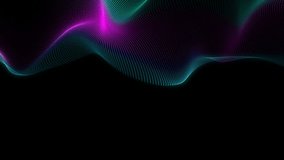 4K 60 fps. Abstract loopable blue and violet cg motion waving dots texture with glowing defocused particles. Cyber or technology digital landscape background. 3840x2160 uhd.