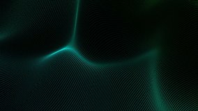 4K 60 fps. Abstract loopable green motion waving dots texture with glowing defocused particles. Cyber or technology digital landscape background. 3840x2160 uhd