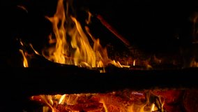 Burning campfire red-hot coals slow motion. HD 1080p video clip