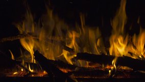 Burning bonfire at night. 4K ultra hd video footage