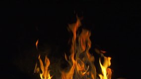 Bonfire at night closeup, 240 fps slow motion