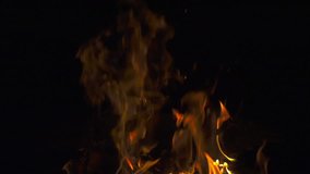Bonfire at night close up, 240 fps slow motion