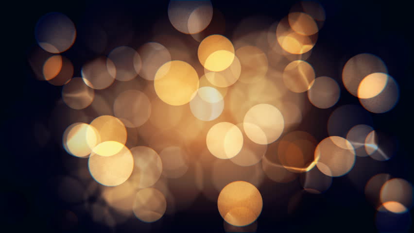 Abstract isolated blurred festive yellow orange lights with bokeh. Sparkling circular stars motion 3D animation. Holiday concept backdrop with twinkling bright shapes. Blinking Christmas Tree lights