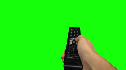 Remote control television changing one channel . Green screen
