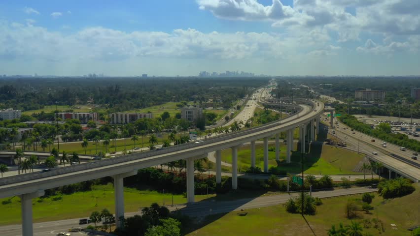 Aerial video I95 HOV lane overpass Miami Florida