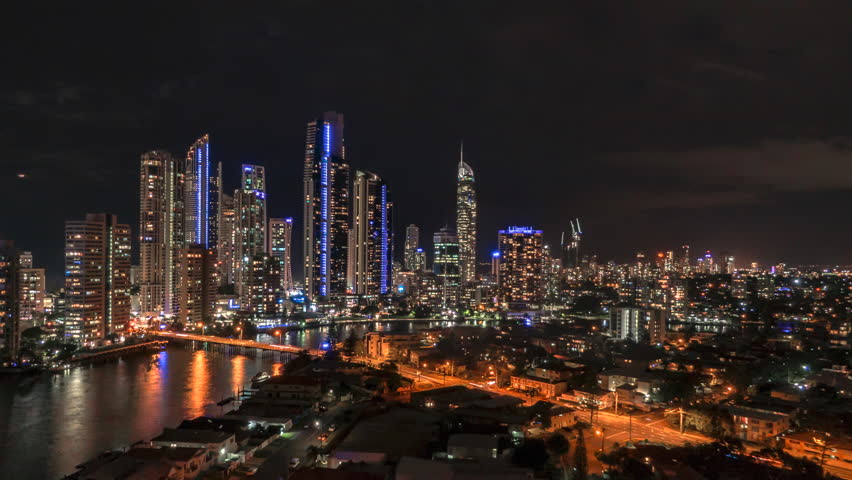 4k 60p Gold Coast Australia Night Aerial Hyper lapse Royalty-Free Stock Footage #1018984213