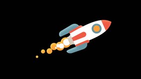 Flying rocket in flat style. Looped animation with alpha channel.