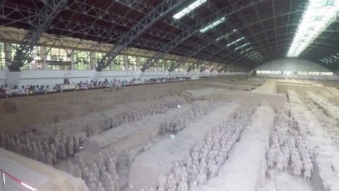 xian, China - 06 13 2018: the hall where the terracotta warriors are housed in xian china
