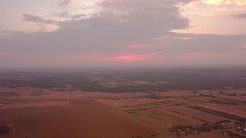 Sunset over fields after golden hour