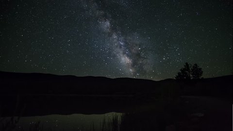 Milky way motion time lapse reflected over a pond in north eastern Utah