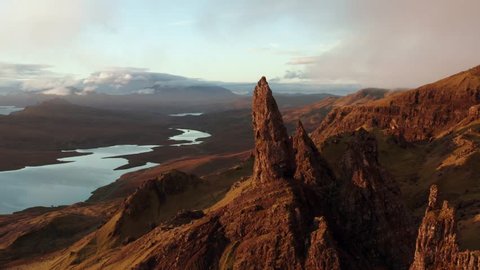 Isle of Skye rising aerial view from the Old Man of Stor