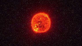 Loopable: Sun surface with solar flares. The Sun spinning in space against 3D star background. Elements of this clip furnished by NASA.