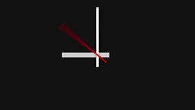 Animated clock with rectangular hands and red second hand with motion blur moving from 9:00 to 11:49.