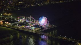 What a view! Best clip of Santa Monica pier you need. Aerial view of Santa Monica pier on a clear night in Los Angeles, California. Shot on 4K RED camera. Buy now.