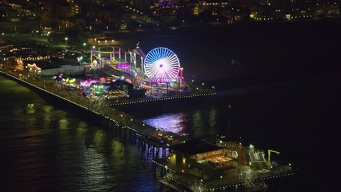 What a view! Best clip of Santa Monica pier you need. Aerial view of Santa Monica pier on a clear night in Los Angeles, California. Shot on 4K RED camera. Buy now.